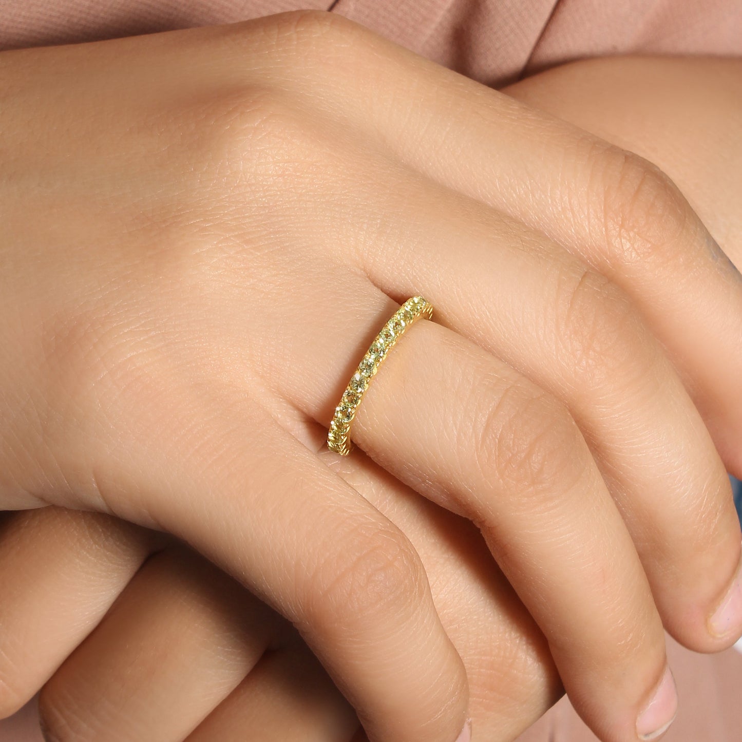 Natural Green Peridot Eternity Band – Sterling Silver Stackable Ring