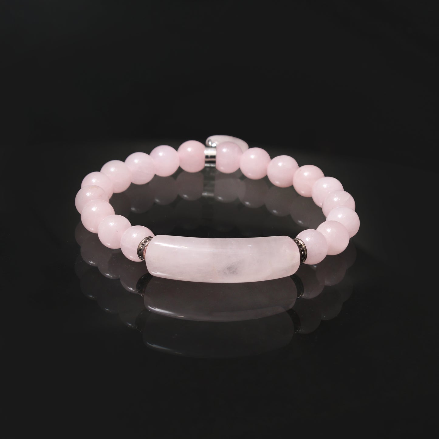 Pink Rose Quartz Beaded Bracelet with Heart Charm – Love & Healing Energy Bracelet