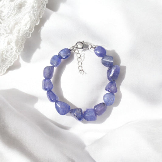 Natural Tanzanite Nugget Bead Gemstone Bracelet – Raw Blue Crystal Healing Jewelry