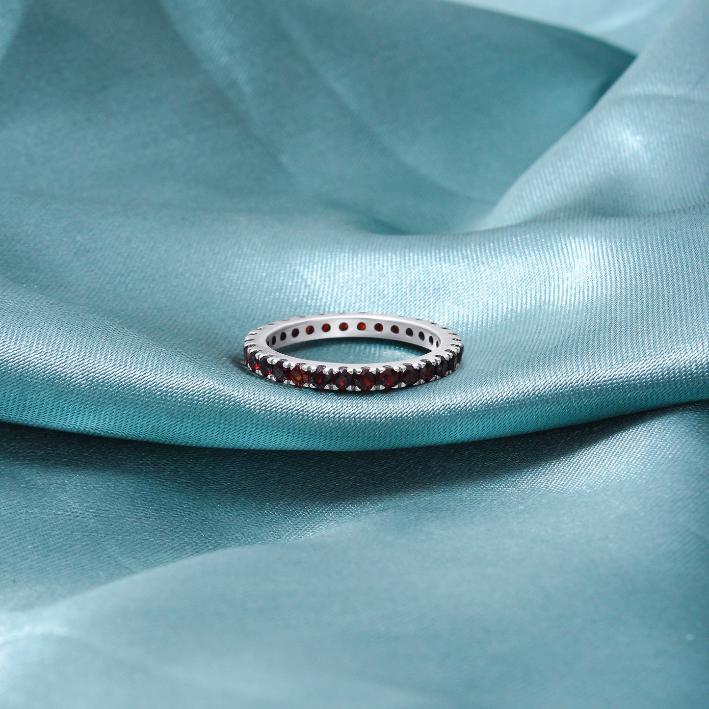 925 Sterling Silver Red Garnet Stacking Ring | Natural Gemstone Eternity Band