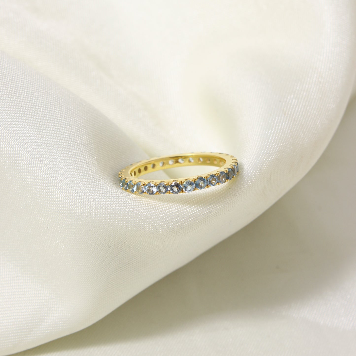 Elegant Sky Beauty Natural Gemstone Eternity Ring – Sterling Silver