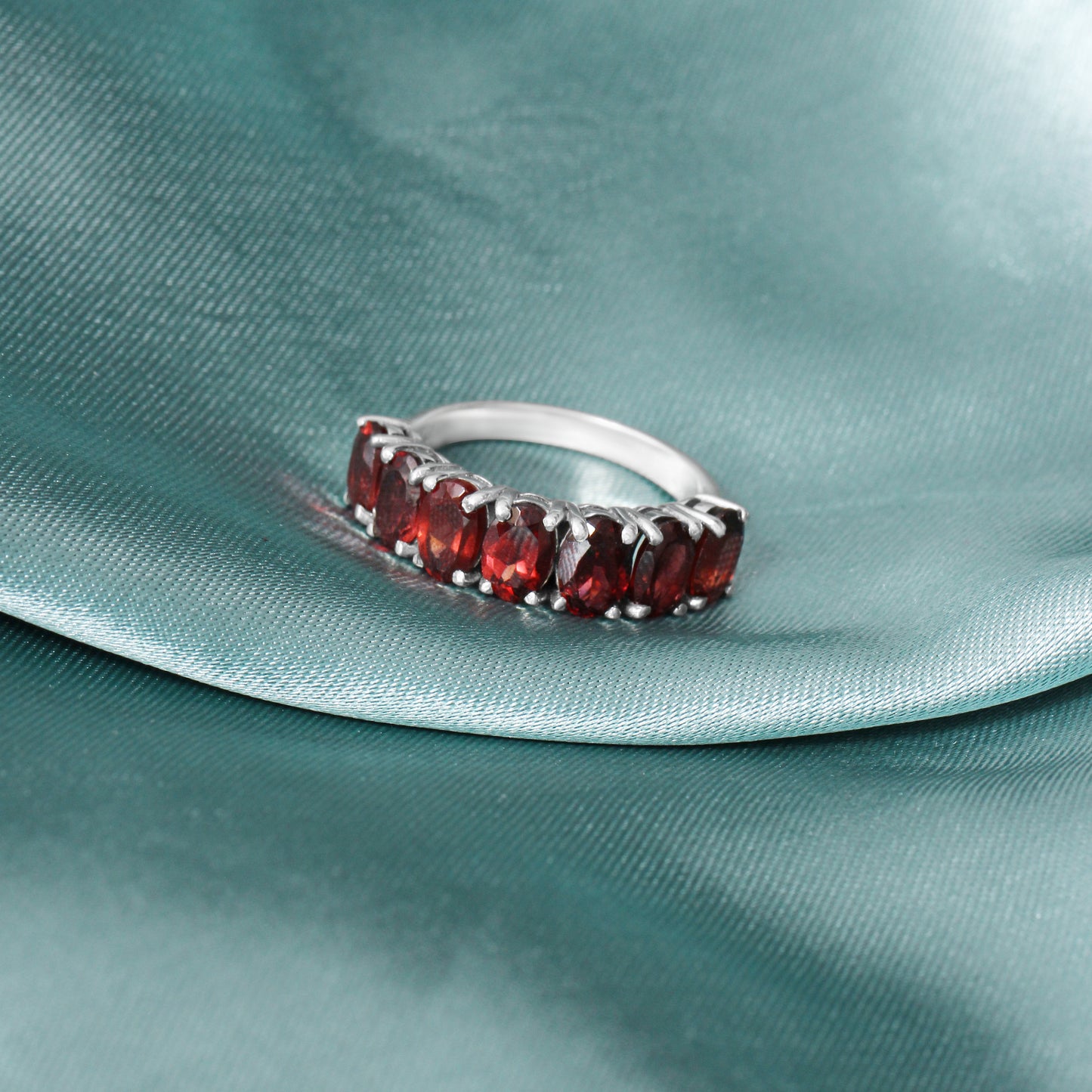 925 Sterling Silver Natural Garnet Half Eternity Ring For Wedding Anniversary Gift For Her Ring