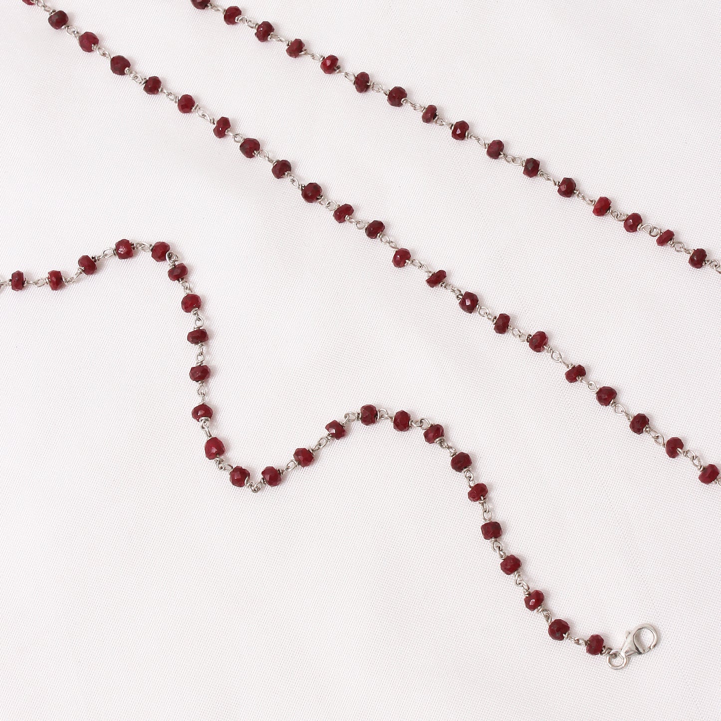 Exquisite Ruby Silver Rosary Chain Necklace – Elevate Your Aura with Passion & Vitality
