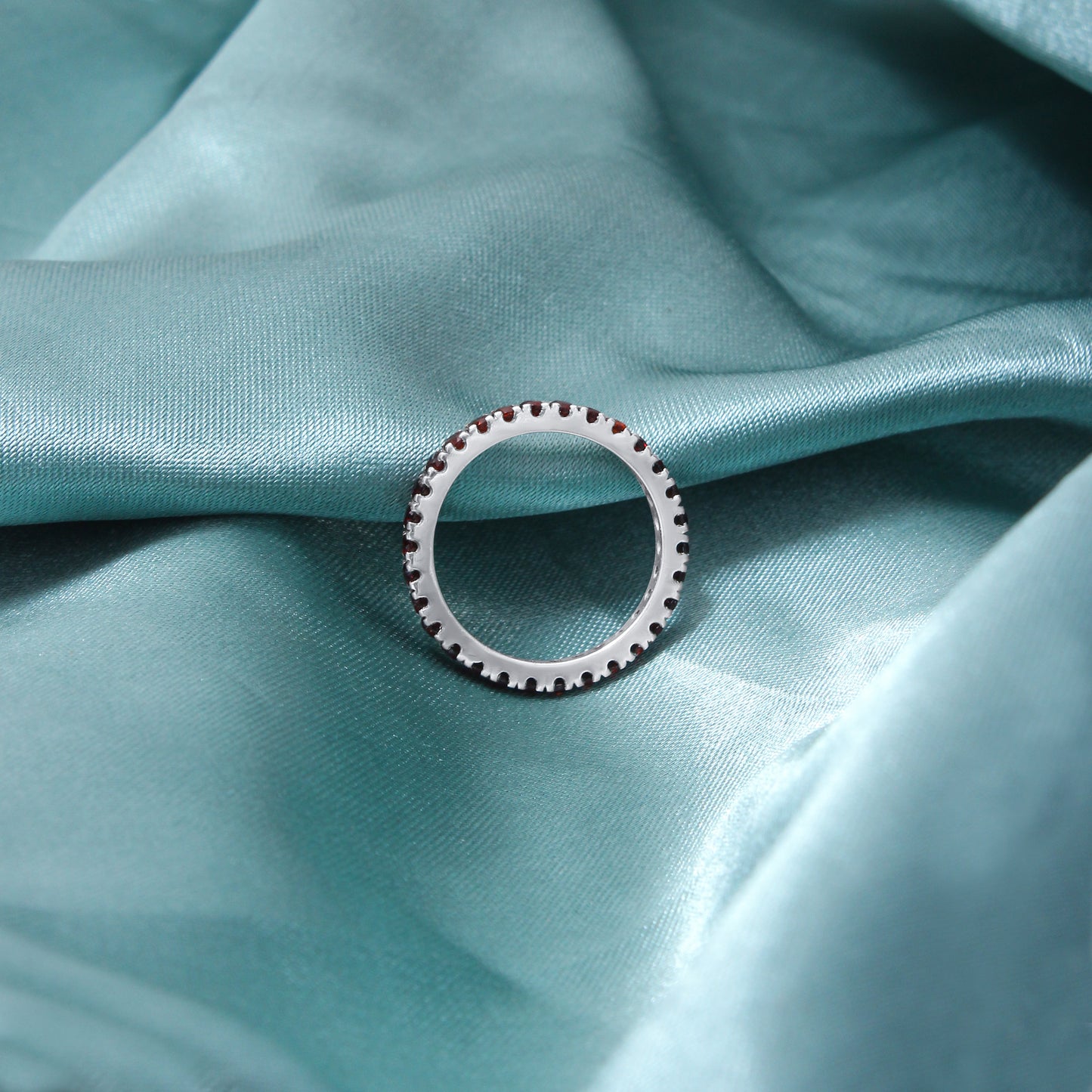 925 Sterling Silver Red Garnet Stacking Ring | Natural Gemstone Eternity Band