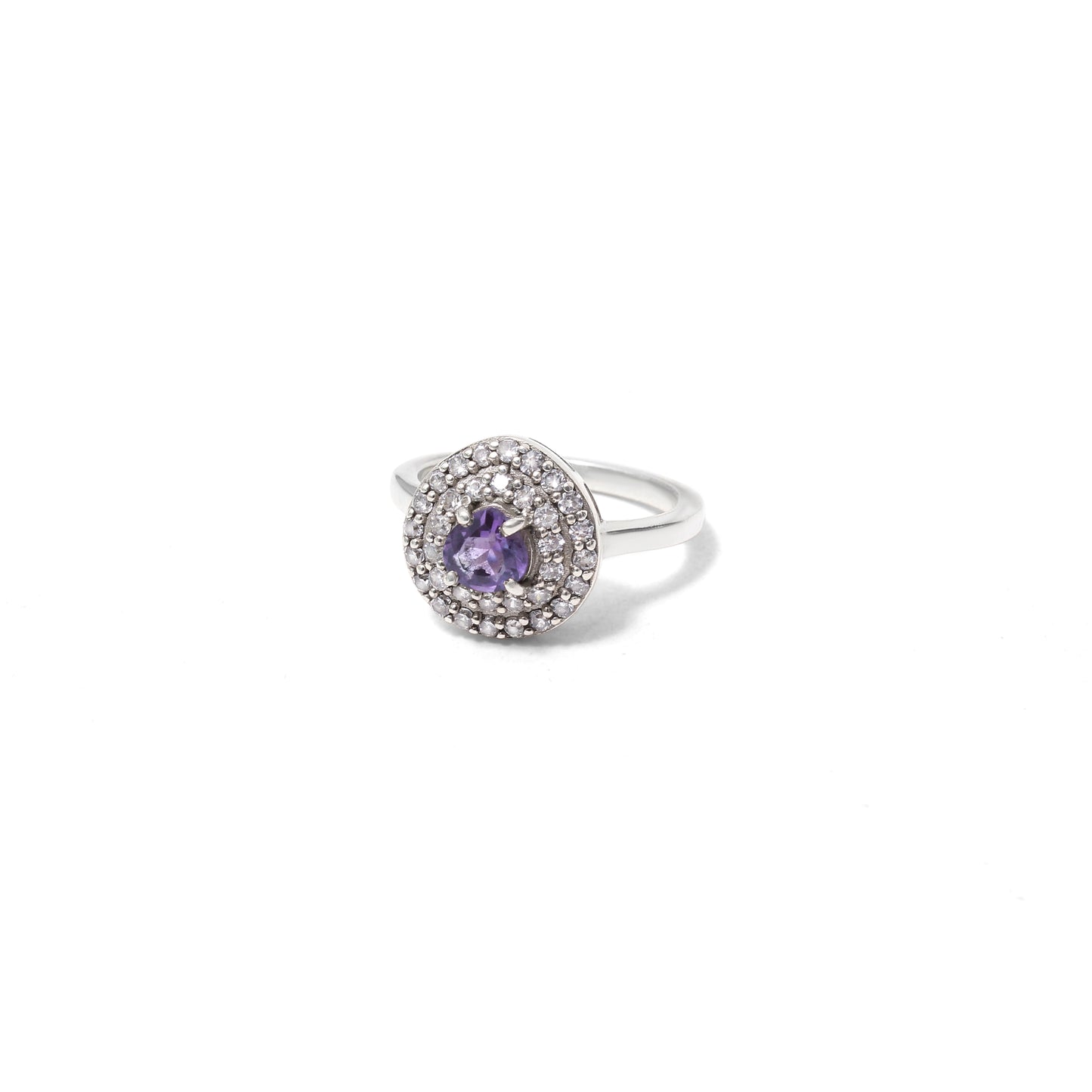 925 Sterling Silver Natural Amethyst Halo Ring – Elegant February Birthstone for Calm & Clarity