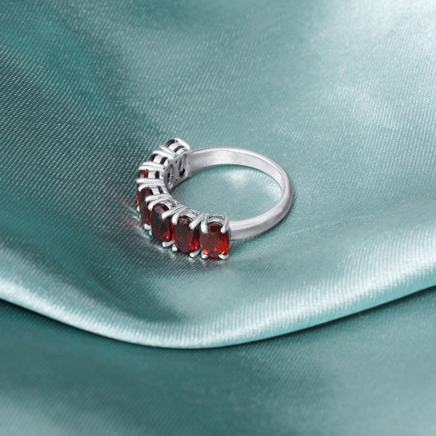 925 Sterling Silver Natural Garnet Half Eternity Ring For Wedding Anniversary Gift For Her Ring