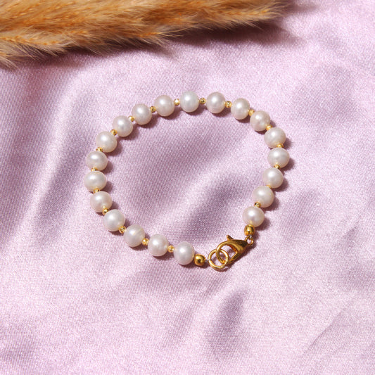 Pearl & Golden Pyrite Beaded Bracelet – Elegant Accessory with Positive Energy Benefits