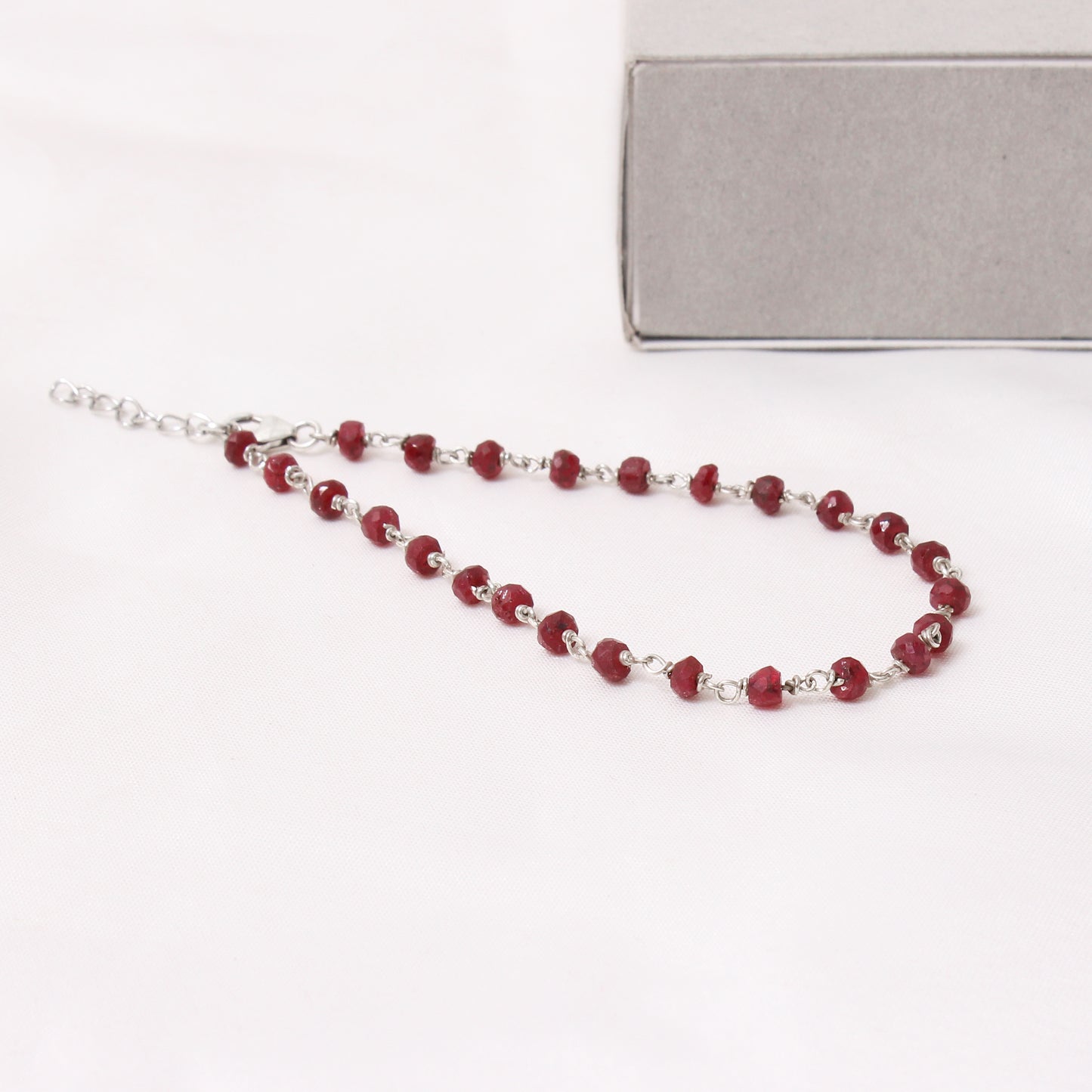 Elegant Ruby Silver Rosary Chain Bracelet – Empower Your Style with Passion & Strength