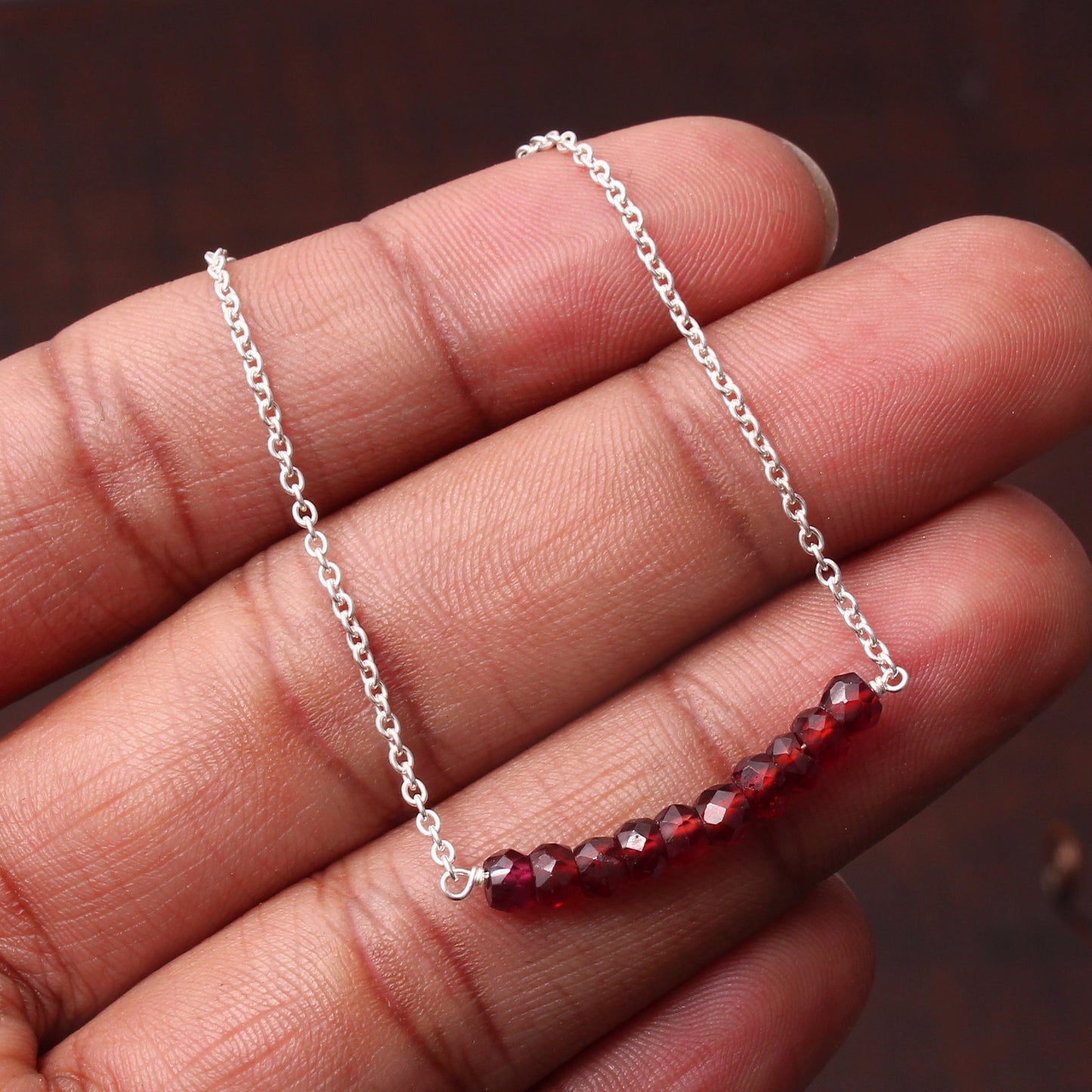 Natural Garnet Beaded Chain Bracelet
