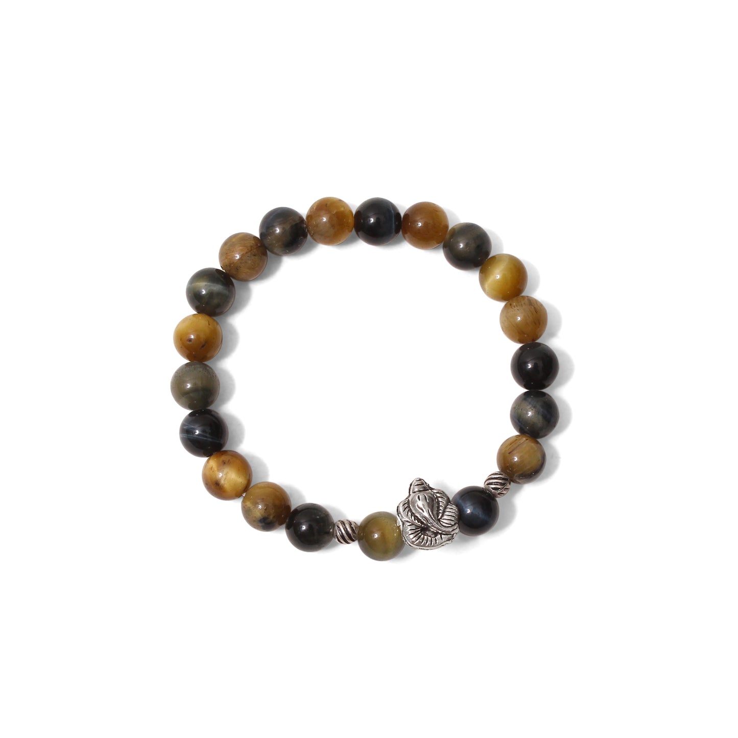 Cat's Eye Stratchable Beaded Bracelet with Ganesha Charm – Protection & Prosperity Bracelet