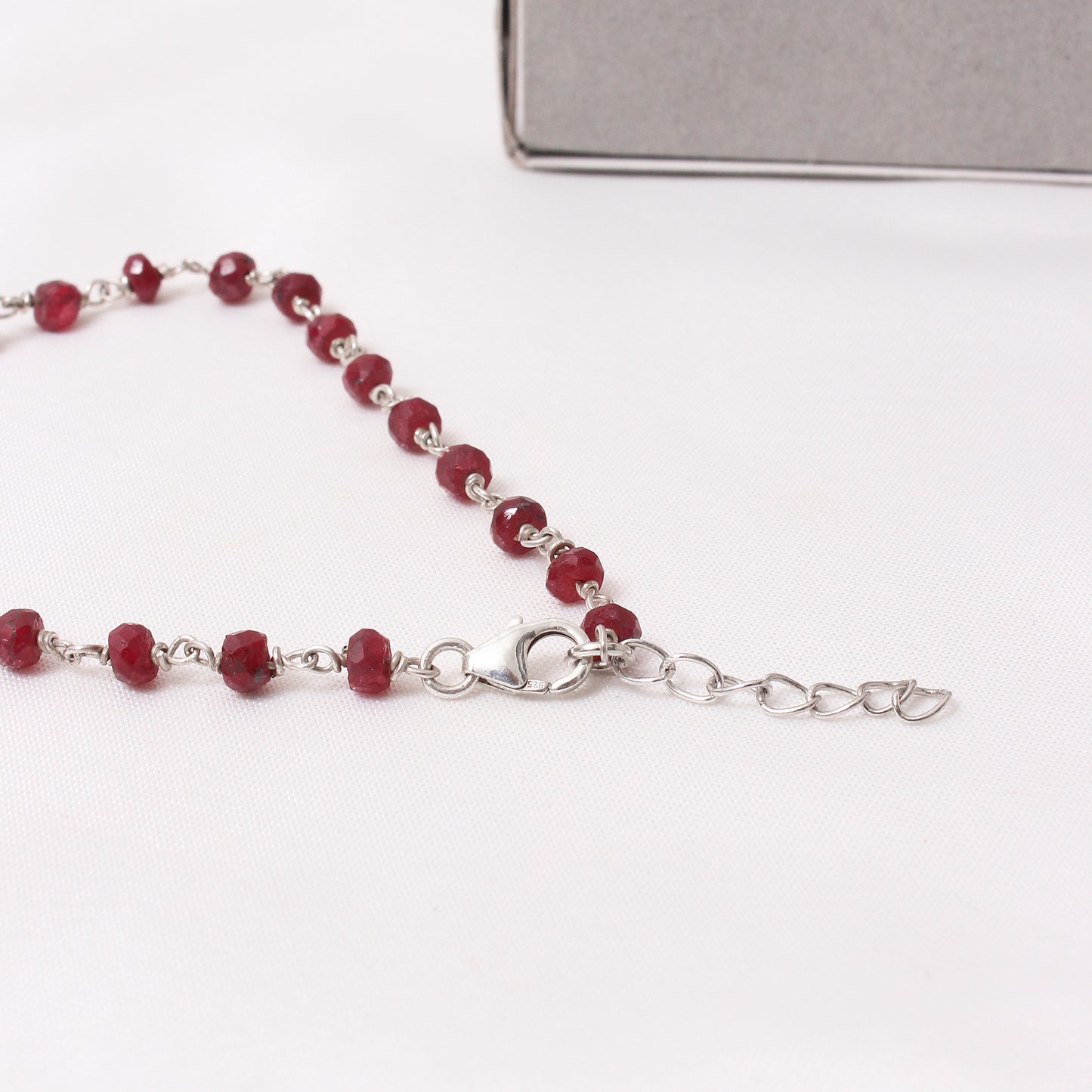 Elegant Ruby Silver Rosary Chain Bracelet – Empower Your Style with Passion & Strength