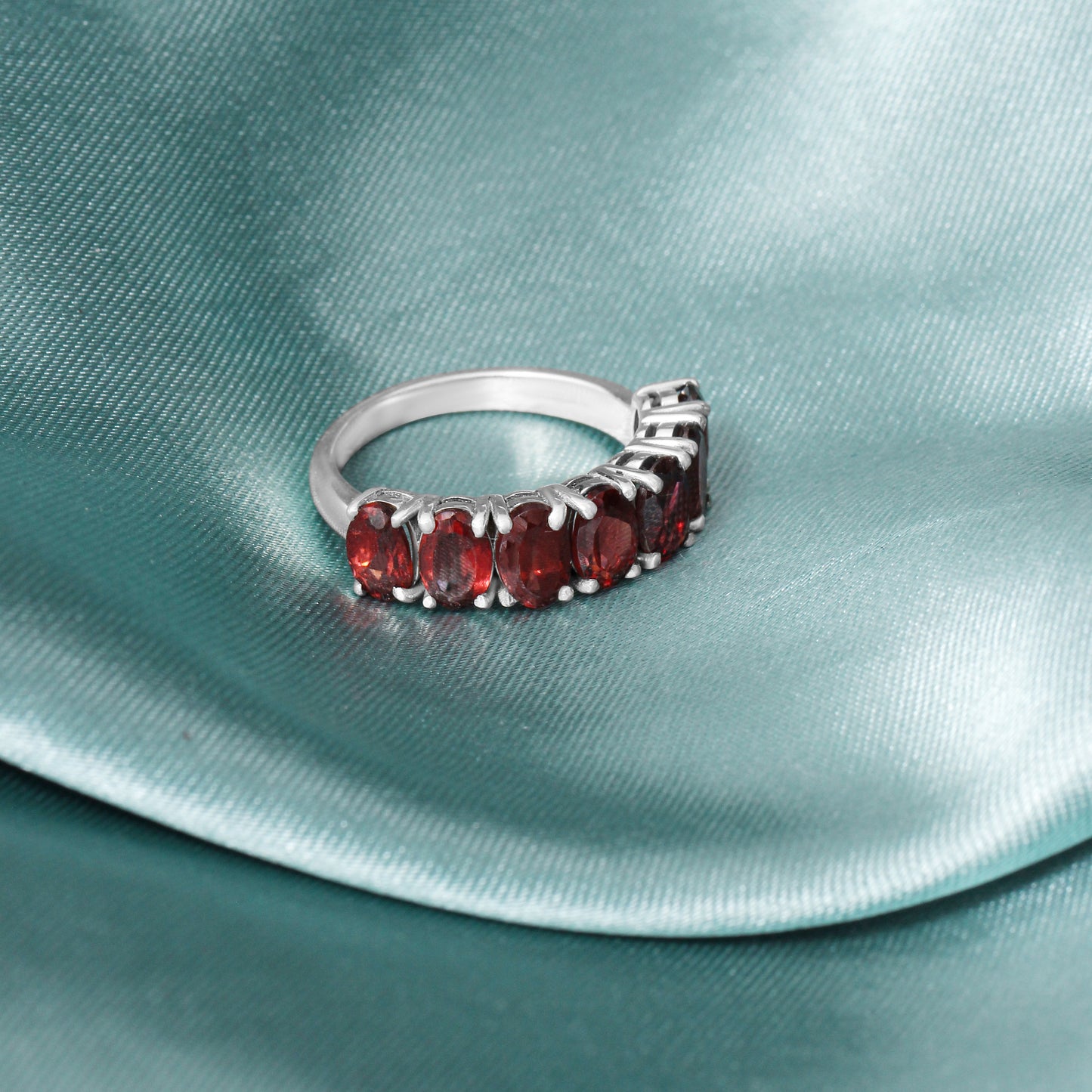 925 Sterling Silver Natural Garnet Half Eternity Ring For Wedding Anniversary Gift For Her Ring