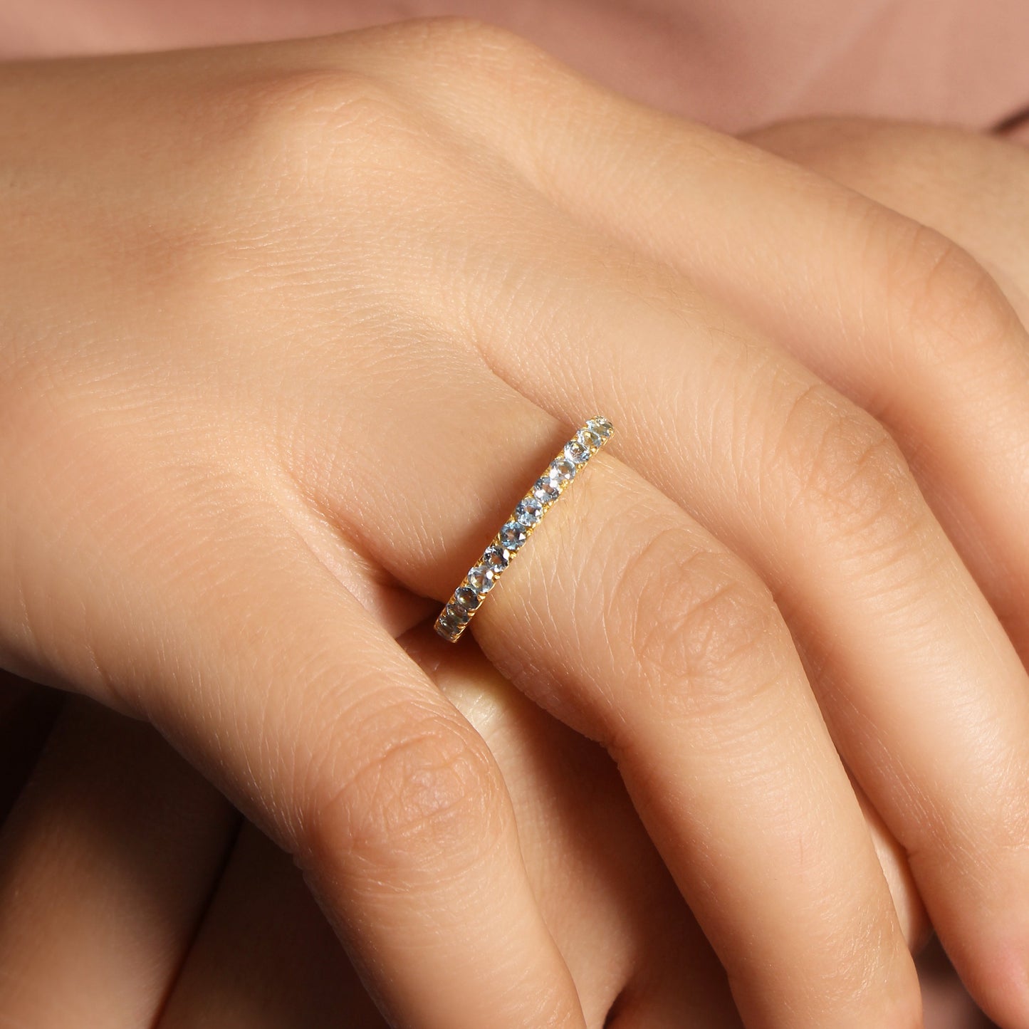 Elegant Sky Beauty Natural Gemstone Eternity Ring – Sterling Silver