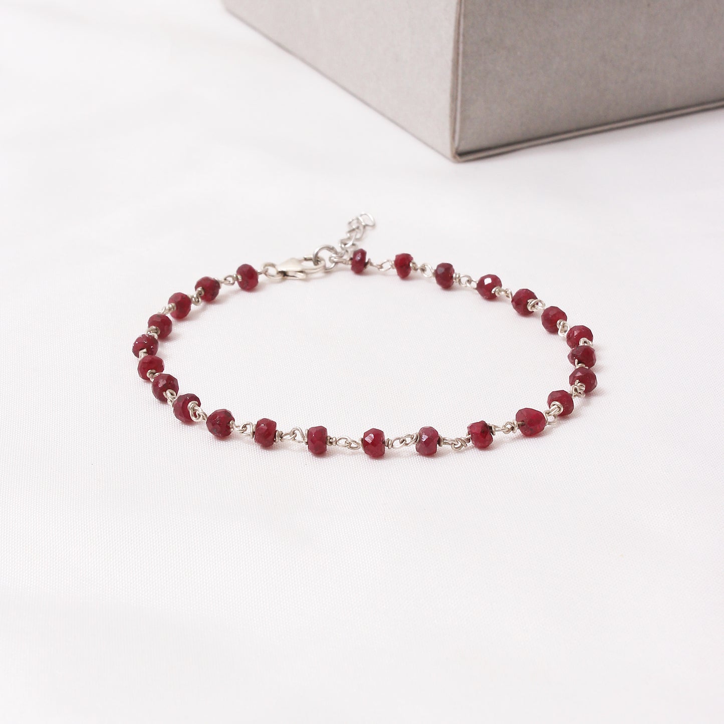 Elegant Ruby Silver Rosary Chain Bracelet – Empower Your Style with Passion & Strength