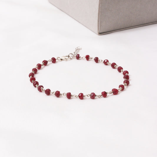 Elegant Ruby Silver Rosary Chain Bracelet – Empower Your Style with Passion & Strength