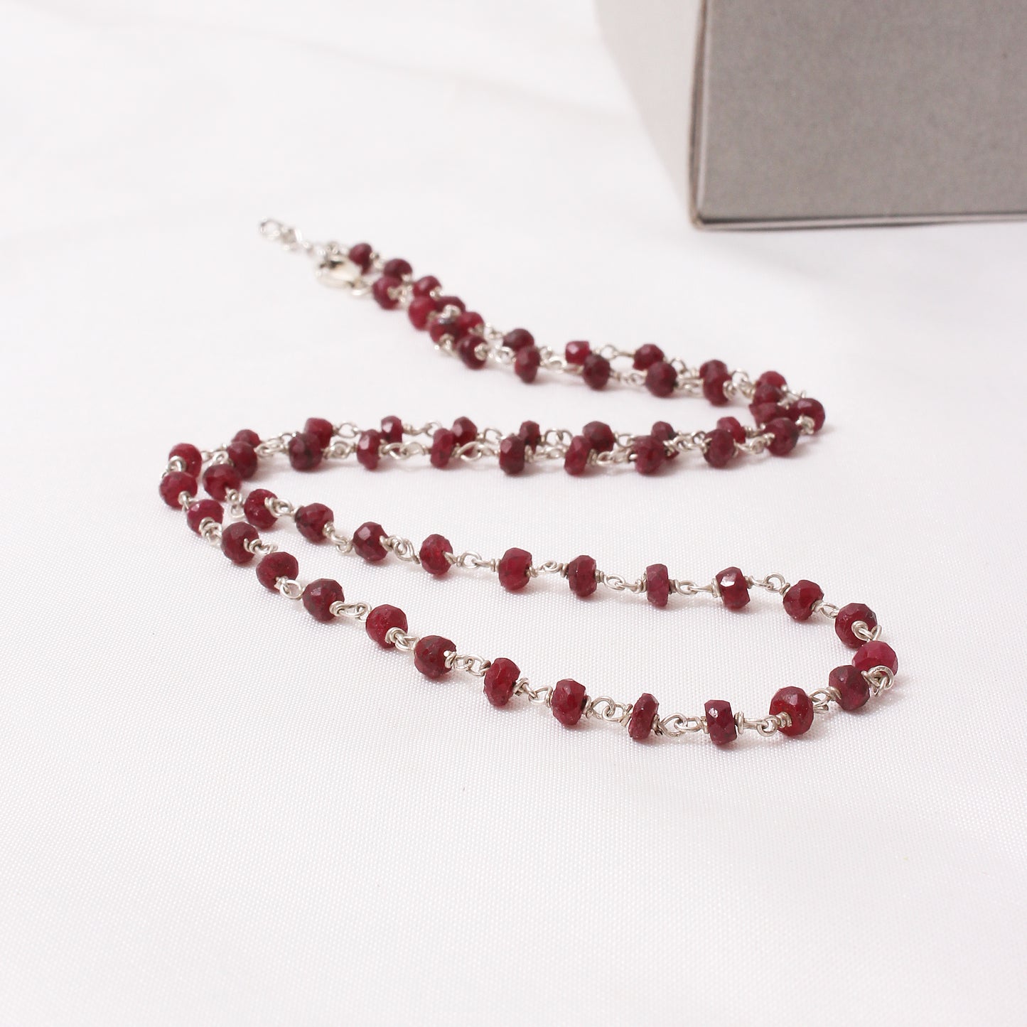 Exquisite Ruby Silver Rosary Chain Necklace – Elevate Your Aura with Passion & Vitality