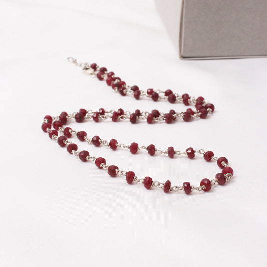 Exquisite Ruby Silver Rosary Chain Necklace – Elevate Your Aura with Passion & Vitality