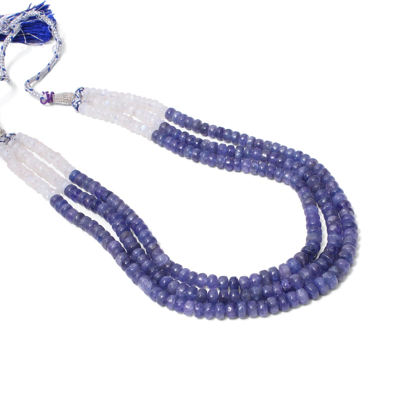 Natural Tanzanite & Moonstone 3-Layer Beaded Sarafa Necklace | Handmade Healing Crystal Jewelry for Women