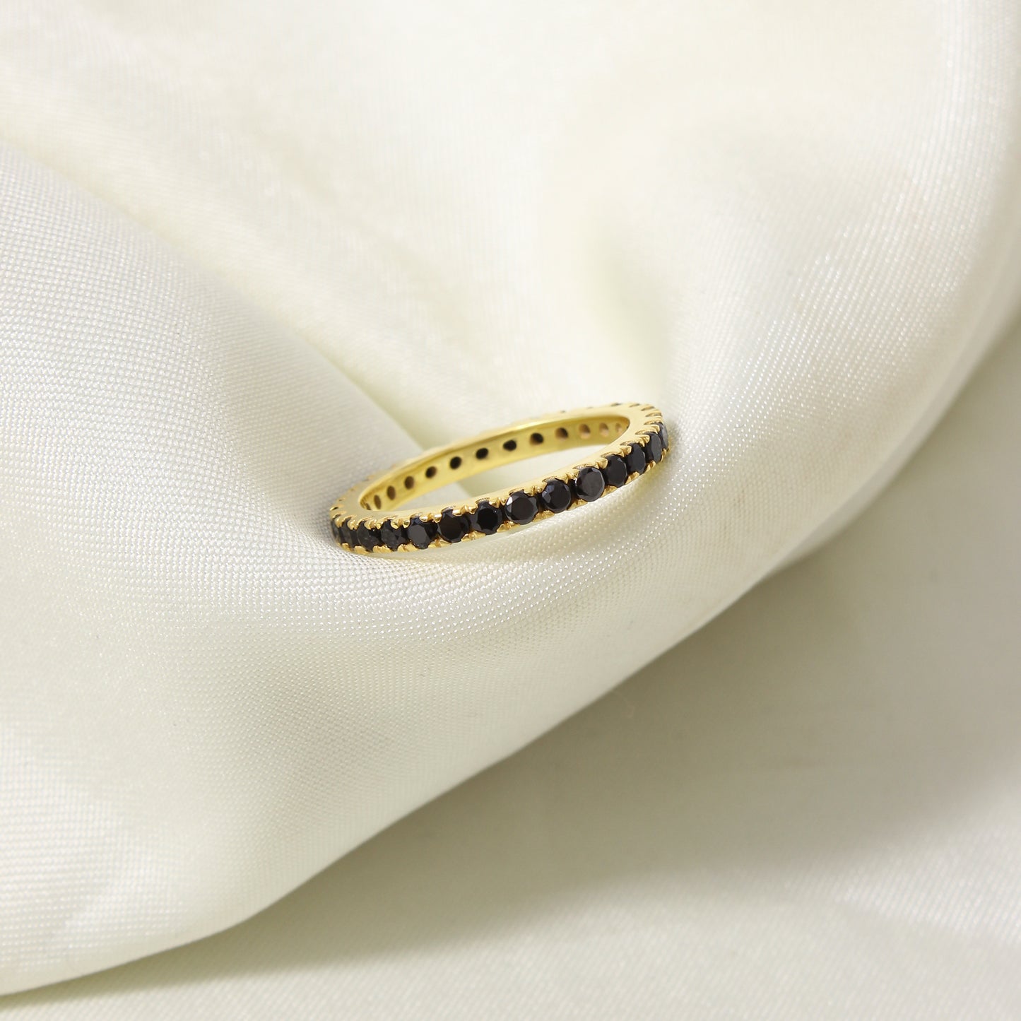 Natural Black Spinel Eternity Ring – 925 Sterling Silver Stacking Band