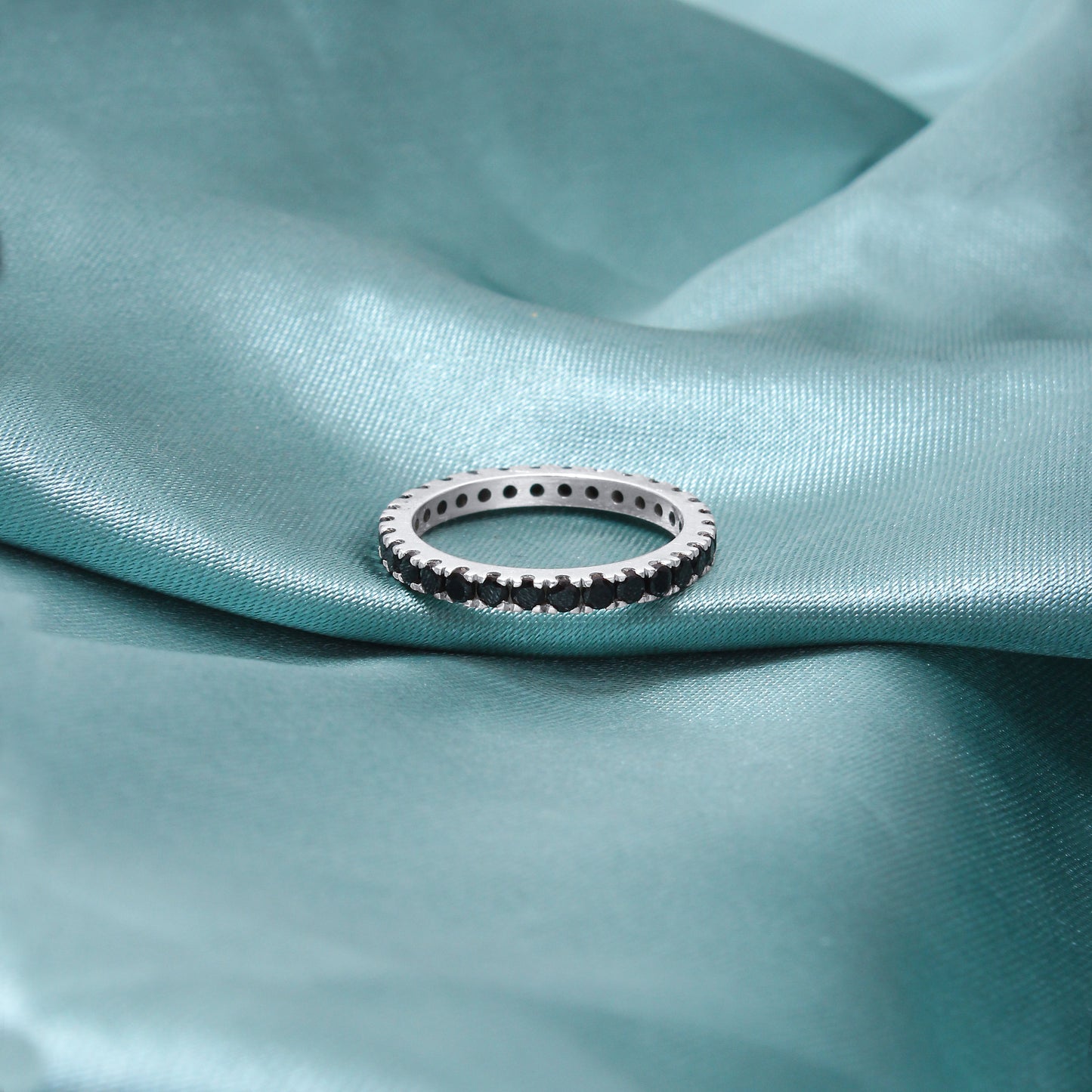 Natural Black Spinel Eternity Ring – 925 Sterling Silver Stacking Band