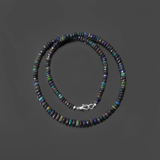 Men's Natural Black Ethiopian Opal Beaded Necklace – Elegant Gemstone Jewelry for Timeless Style