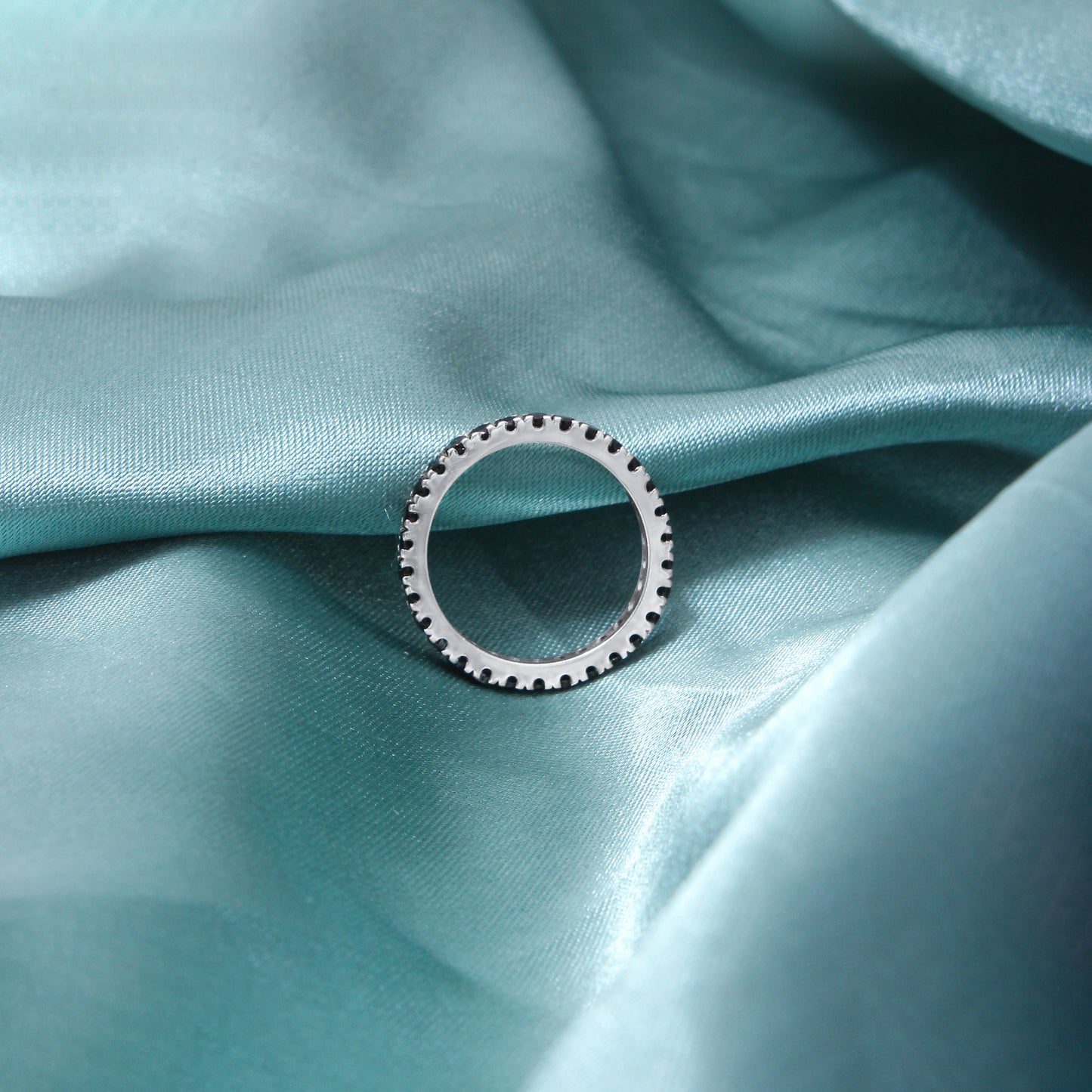 Natural Black Spinel Eternity Ring – 925 Sterling Silver Stacking Band