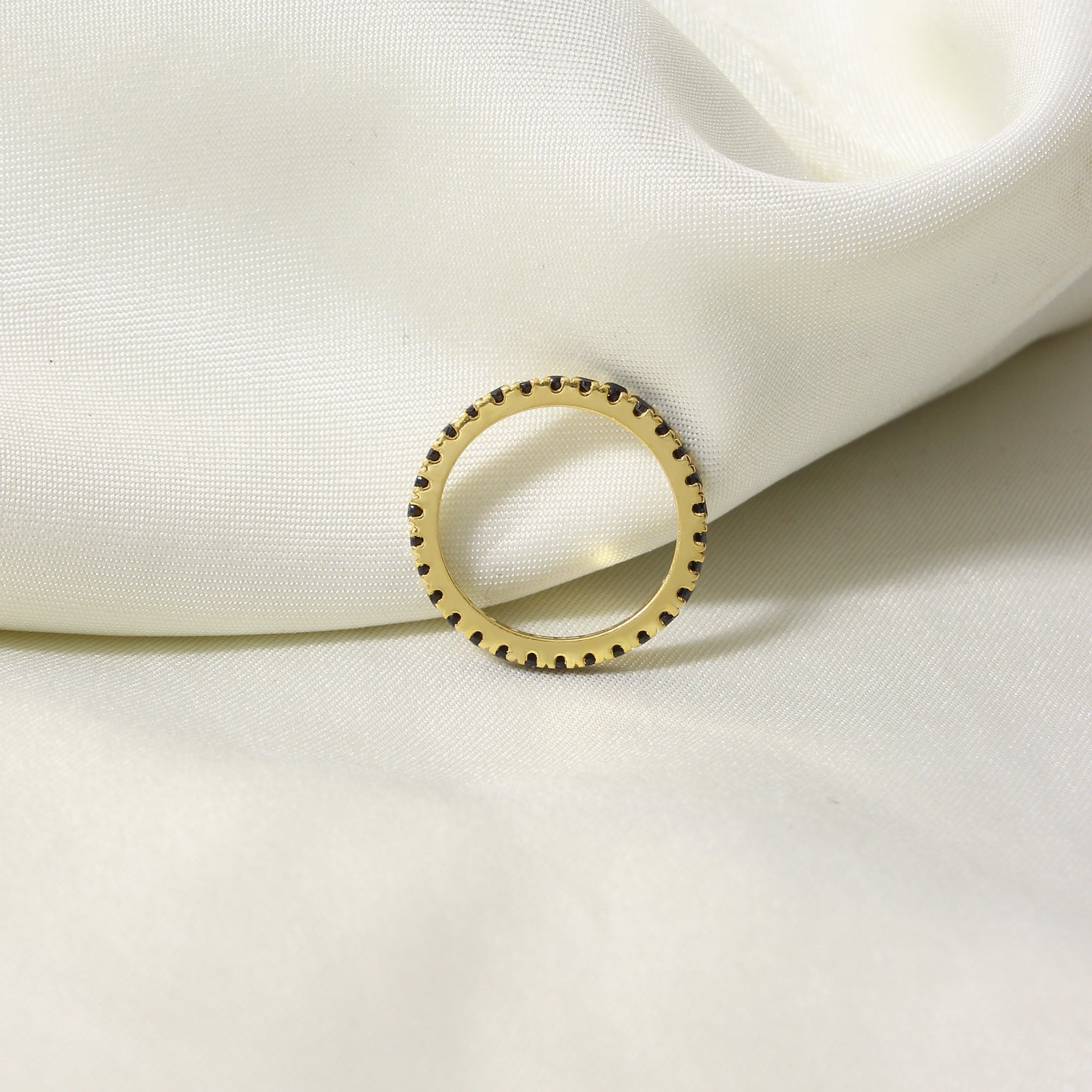 Natural Black Spinel Eternity Ring – 925 Sterling Silver Stacking Band