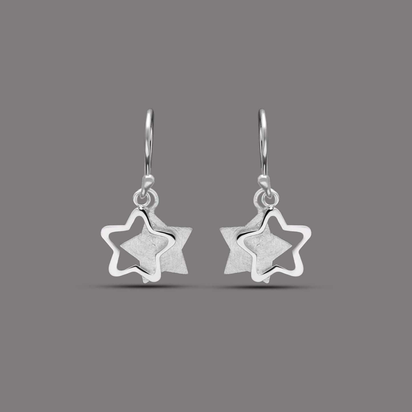 925 Sterling Silver Double Star Earrings