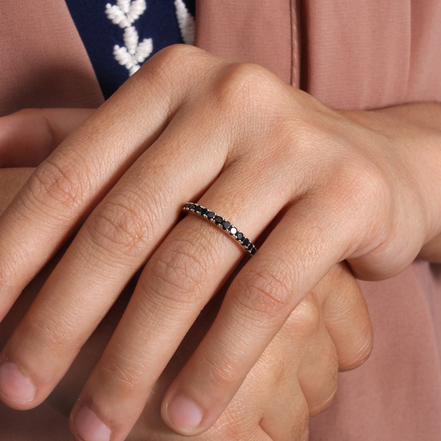 Natural Black Spinel Eternity Ring – 925 Sterling Silver Stacking Band