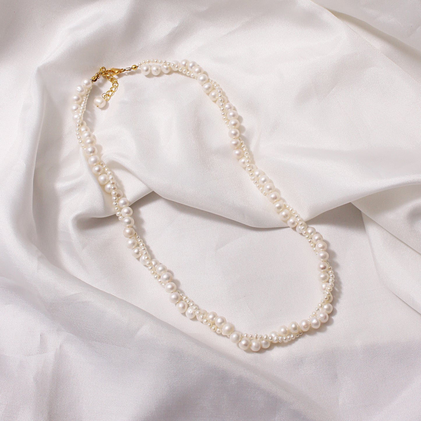 Elegant Double-Strand Freshwater Pearl Necklace with Gold Accents