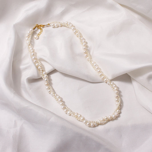 Elegant Double-Strand Freshwater Pearl Necklace with Gold Accents