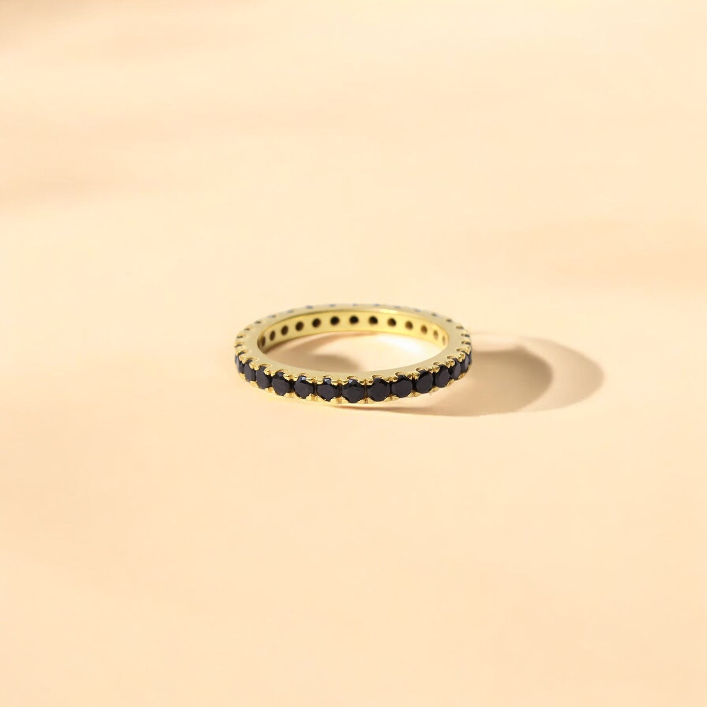 Natural Black Spinel Eternity Ring – 925 Sterling Silver Stacking Band