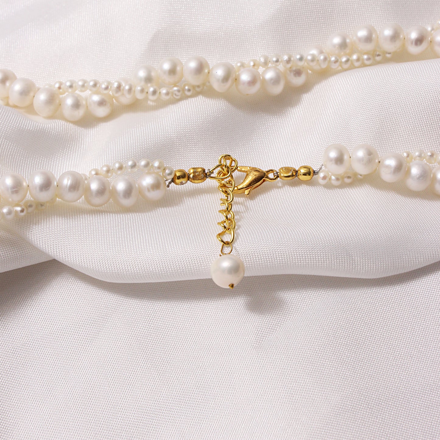 Elegant Double-Strand Freshwater Pearl Necklace with Gold Accents