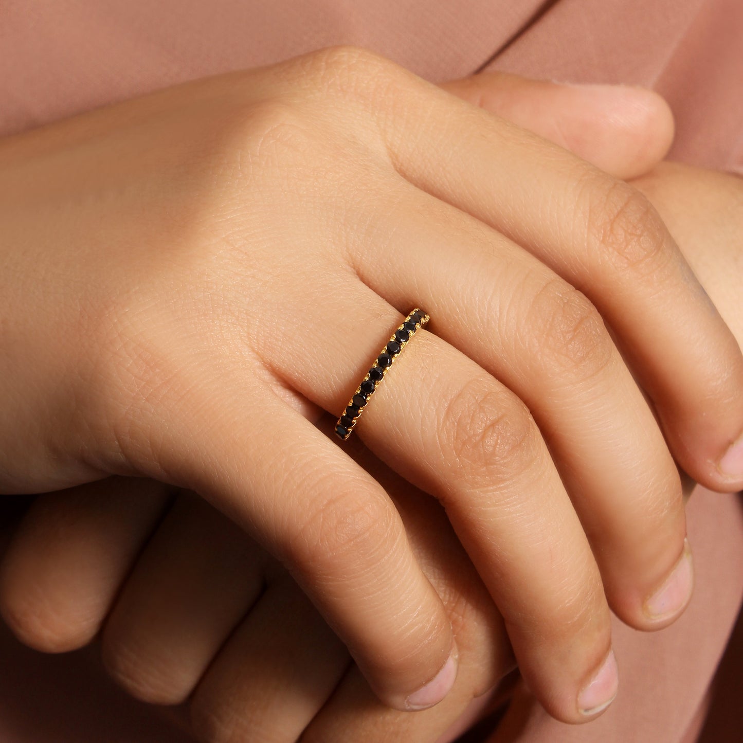 Natural Black Spinel Eternity Ring – 925 Sterling Silver Stacking Band