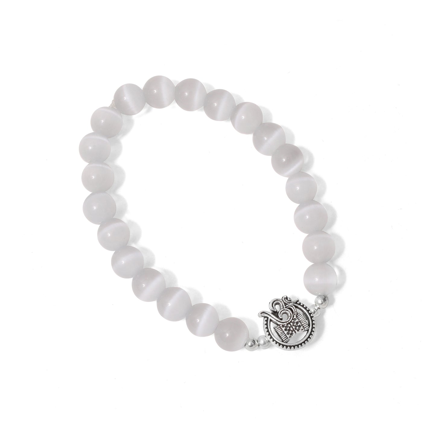 Selenite Beaded Bracelet with Om Charm – Spiritual Serenity