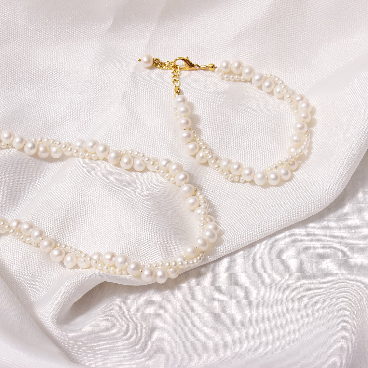 Elegant Double-Strand Freshwater Pearl Necklace with Gold Accents