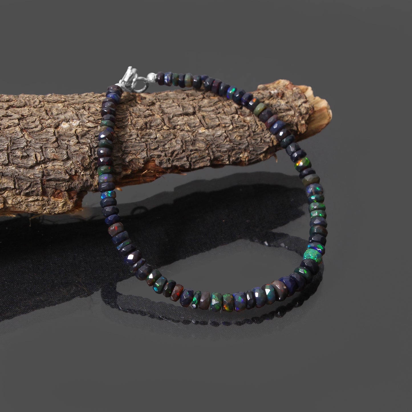 Men's Natural Black Ethiopian Opal Beaded Bracelet – Stylish Gemstone Jewelry for Elegance
