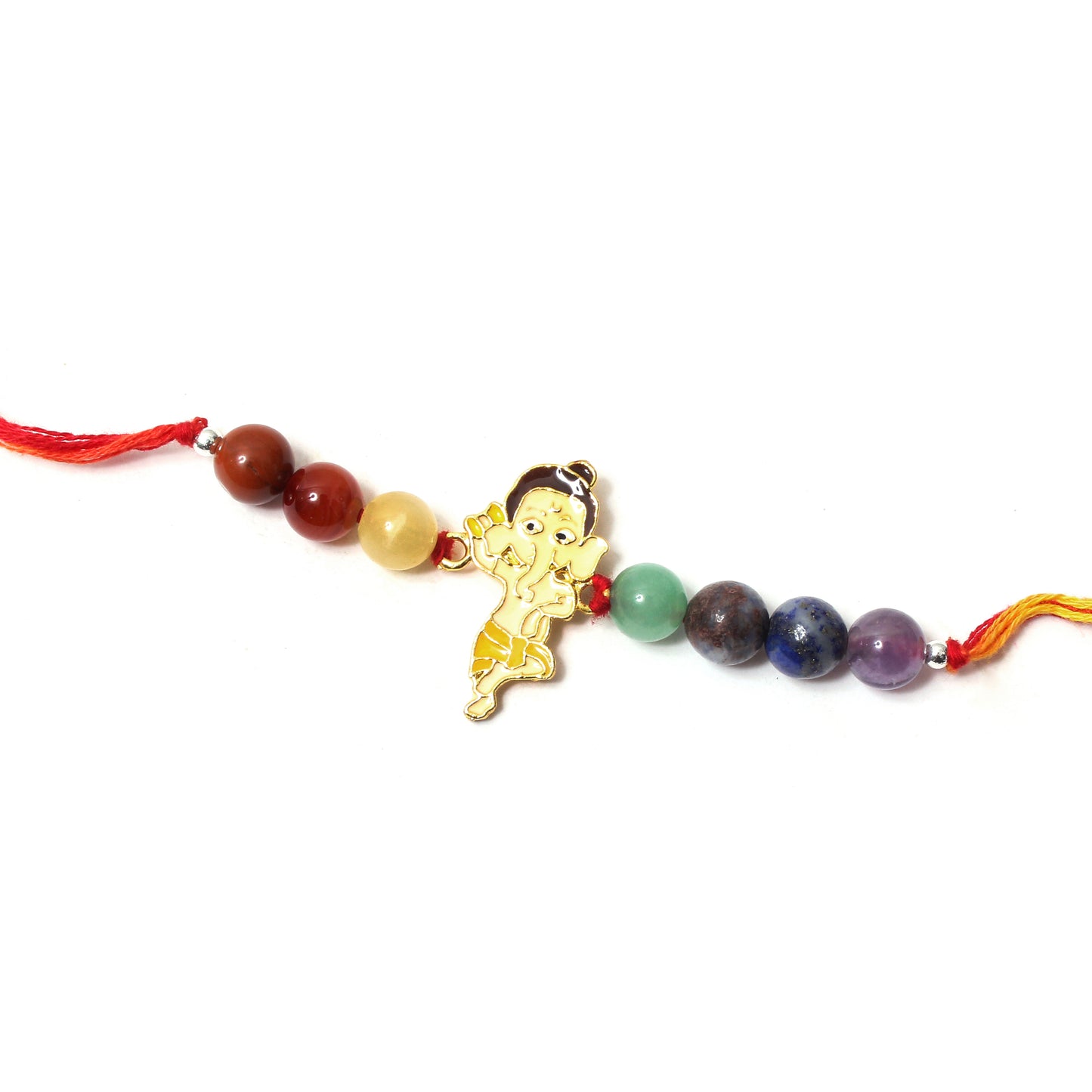 Ganesha Charm Gemstone Rakhi – Auspicious Raksha Bandhan Rakhi with Natural Healing Stones