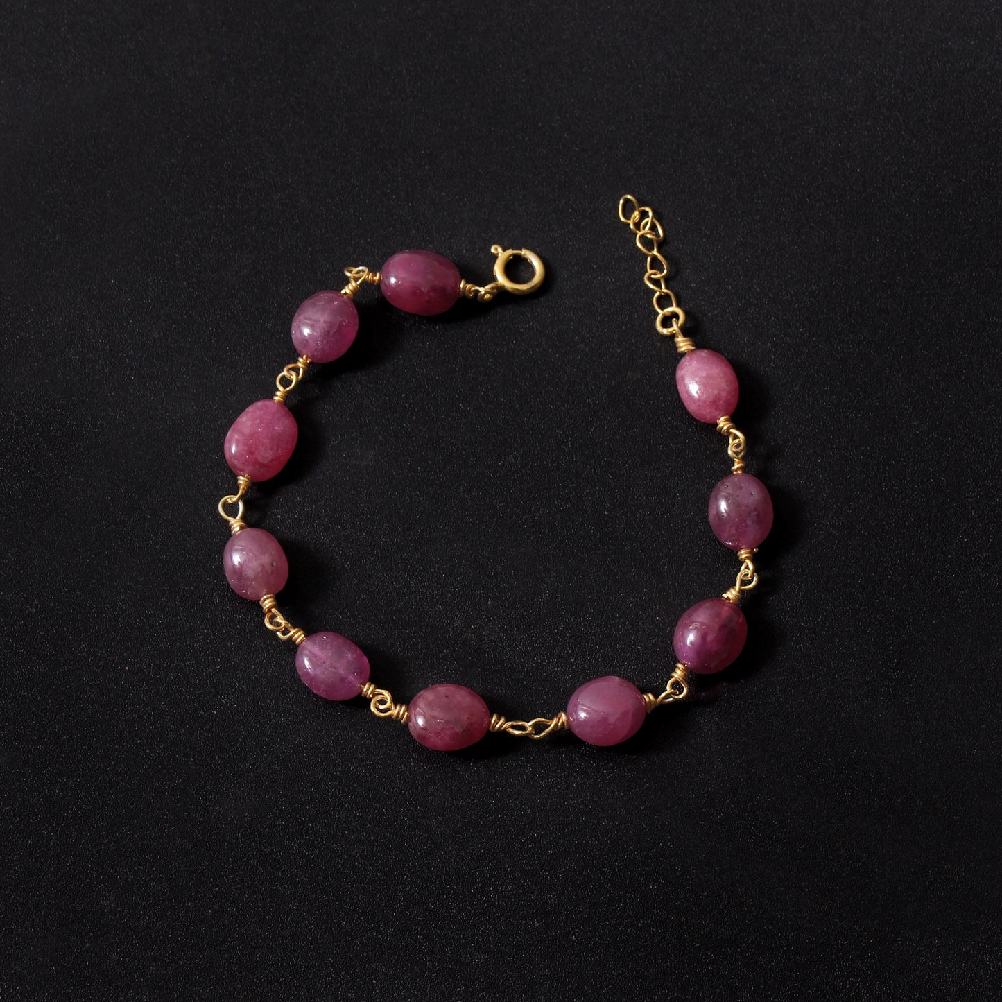 Elegant Natural Ruby Beaded Gemstone Bracelet – Gold Plated Wire Wrapped Jewelry