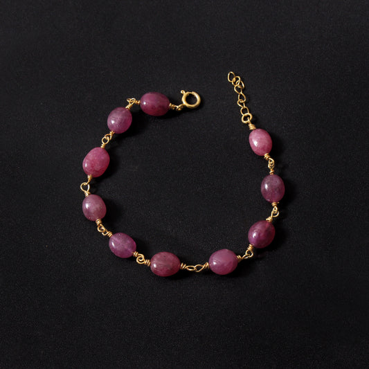 Elegant Natural Ruby Beaded Gemstone Bracelet – Gold Plated Wire Wrapped Jewelry
