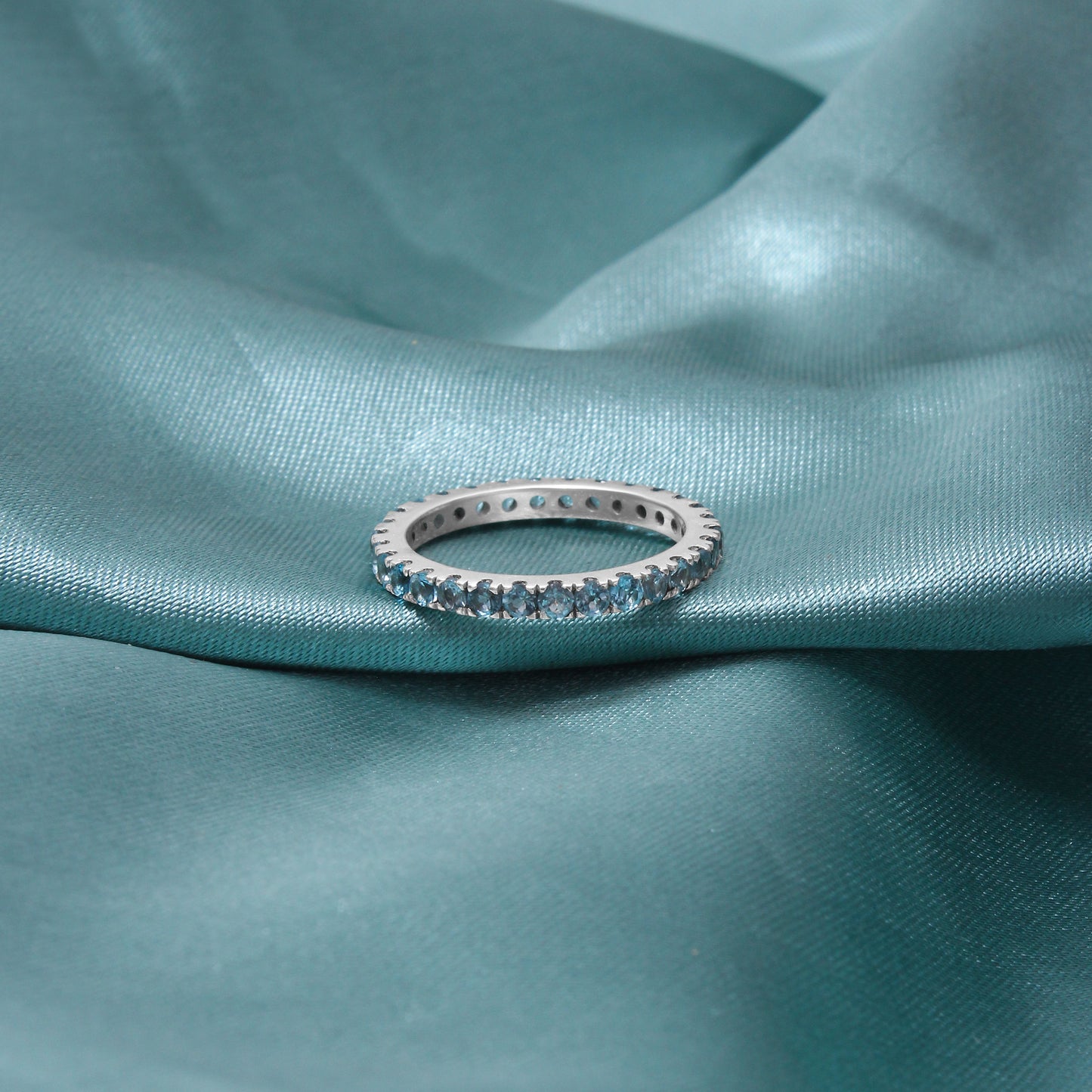 Elegant Sky Beauty Natural Gemstone Eternity Ring – Sterling Silver