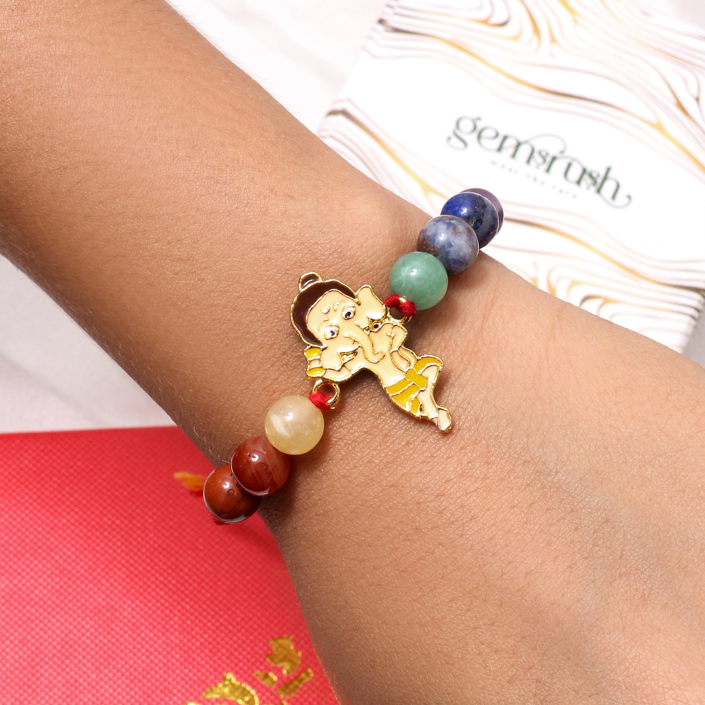 Ganesha Charm Gemstone Rakhi – Auspicious Raksha Bandhan Rakhi with Natural Healing Stones