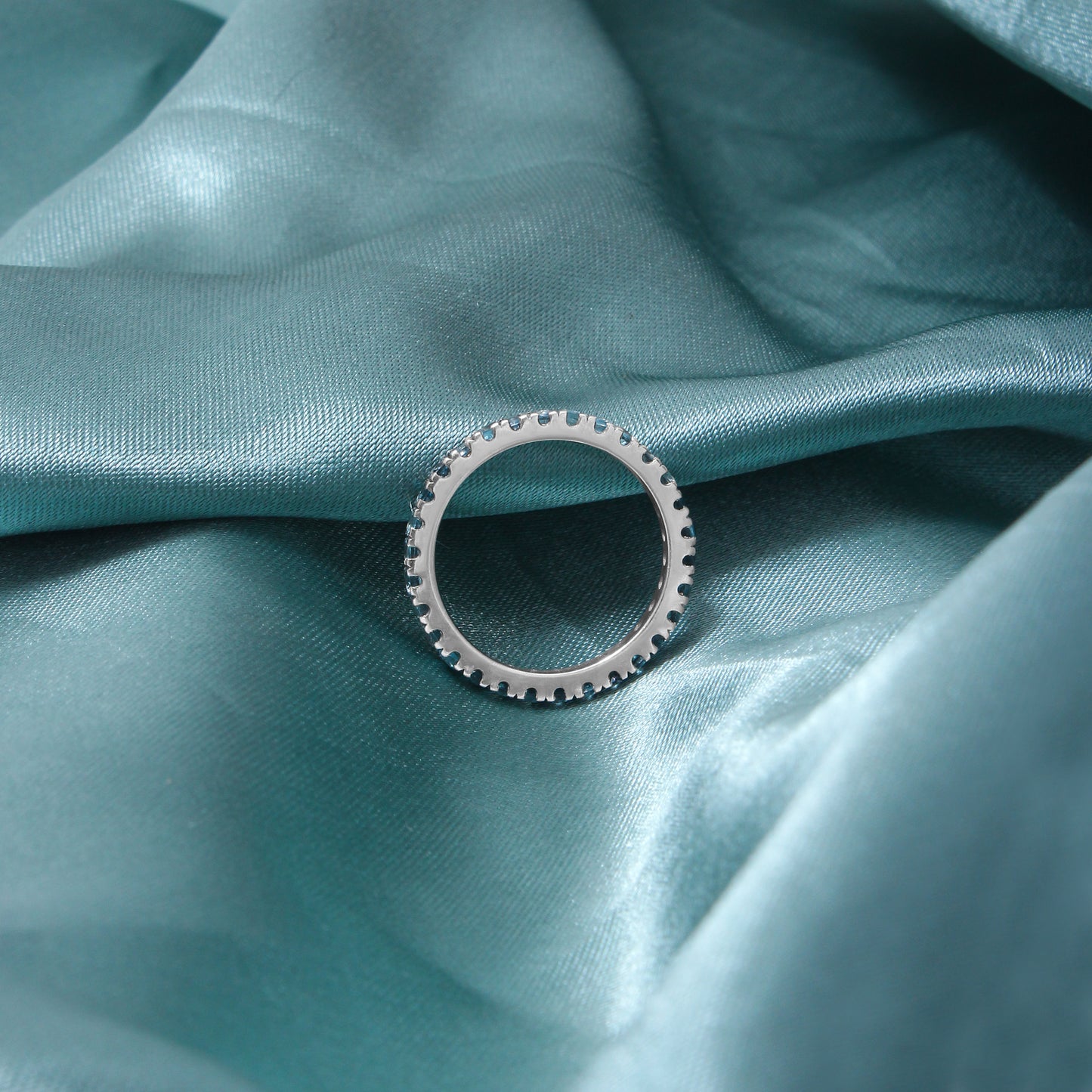 Elegant Sky Beauty Natural Gemstone Eternity Ring – Sterling Silver