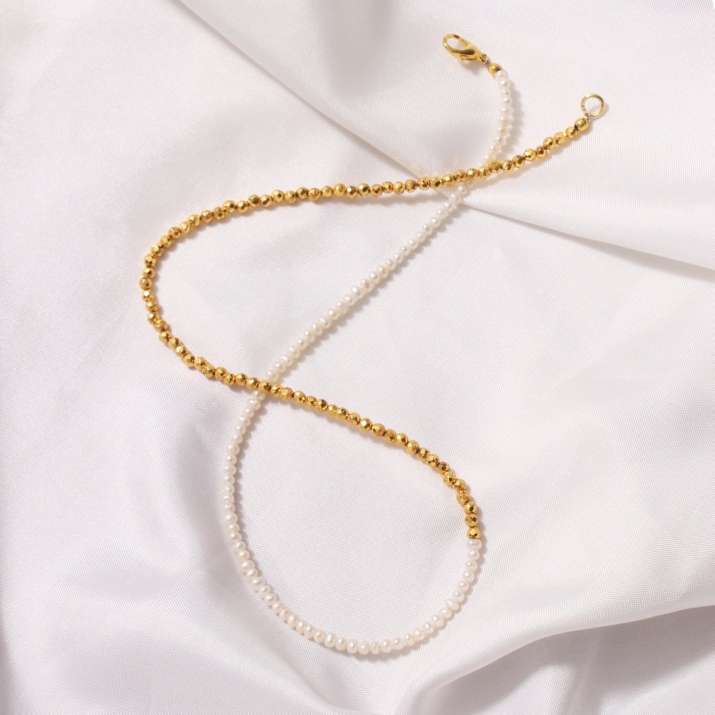 Elegant Pearl and Golden Pyrite Beaded Necklace - Classic Style for Any Occasion