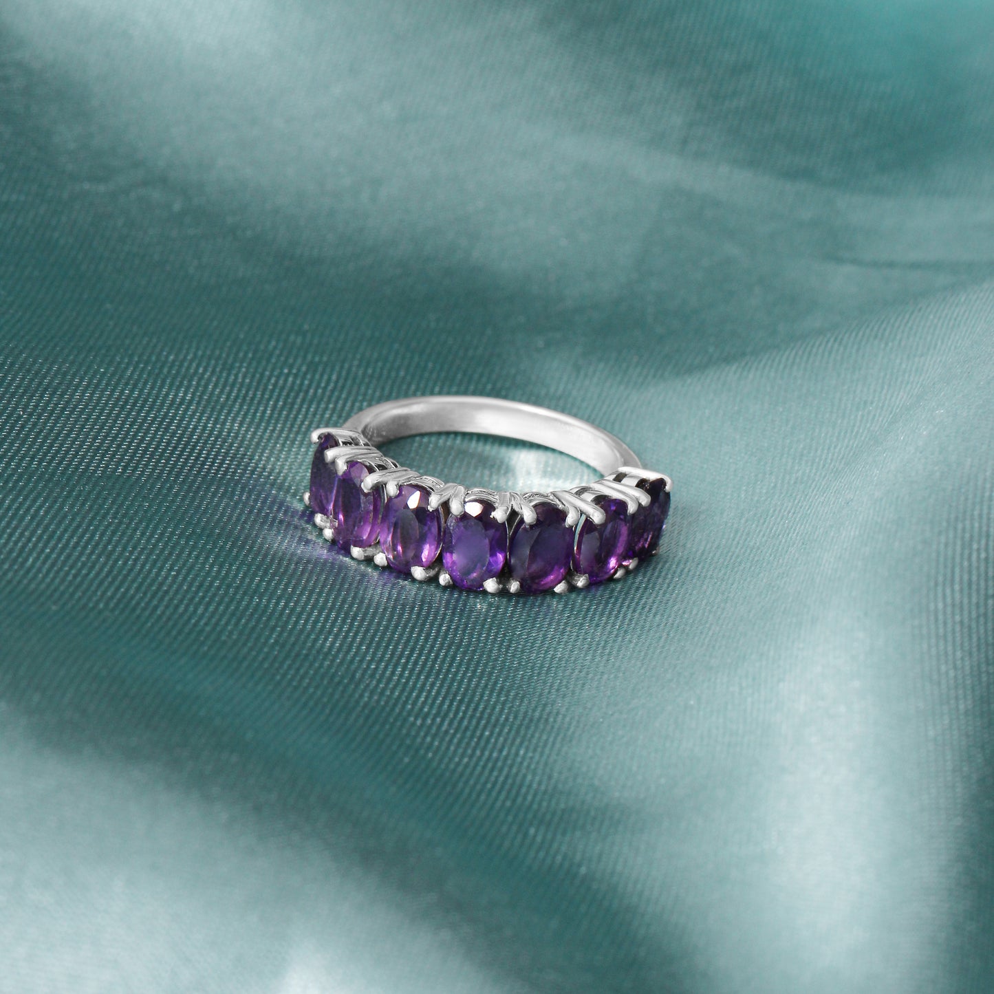 925 Sterling Silver Natural Amethyst Half Eternity Ring – Calm, Clarity & Inner Strength
