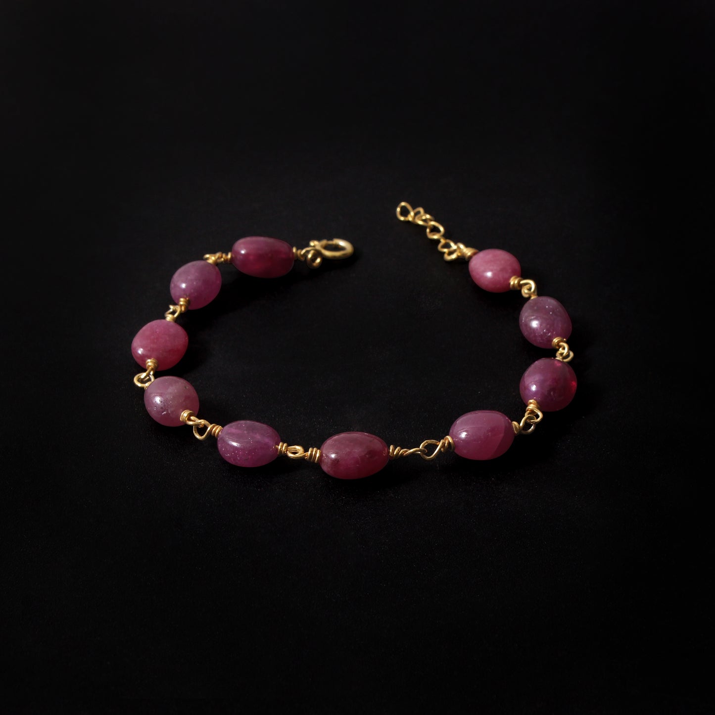 Elegant Natural Ruby Beaded Gemstone Bracelet – Gold Plated Wire Wrapped Jewelry