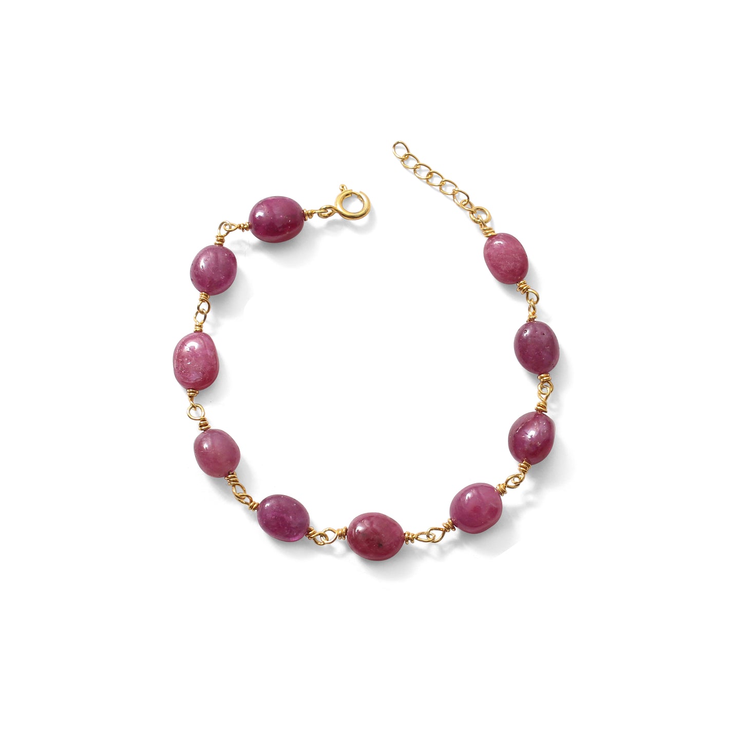 Elegant Natural Ruby Beaded Gemstone Bracelet – Gold Plated Wire Wrapped Jewelry