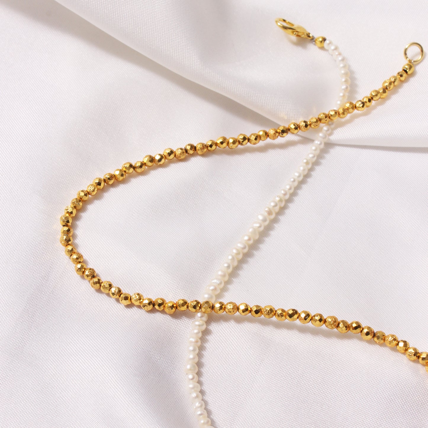Elegant Pearl and Golden Pyrite Beaded Necklace - Classic Style for Any Occasion