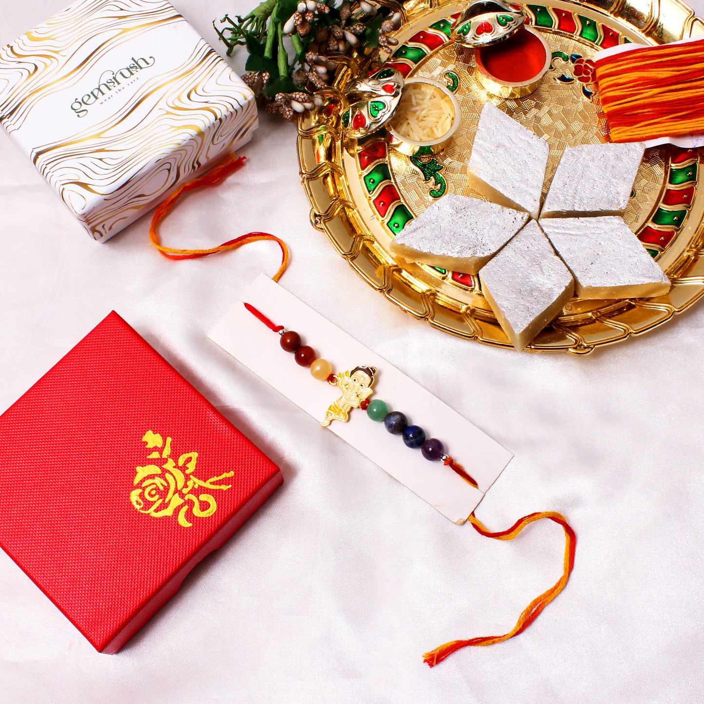 Ganesha Charm Gemstone Rakhi – Auspicious Raksha Bandhan Rakhi with Natural Healing Stones