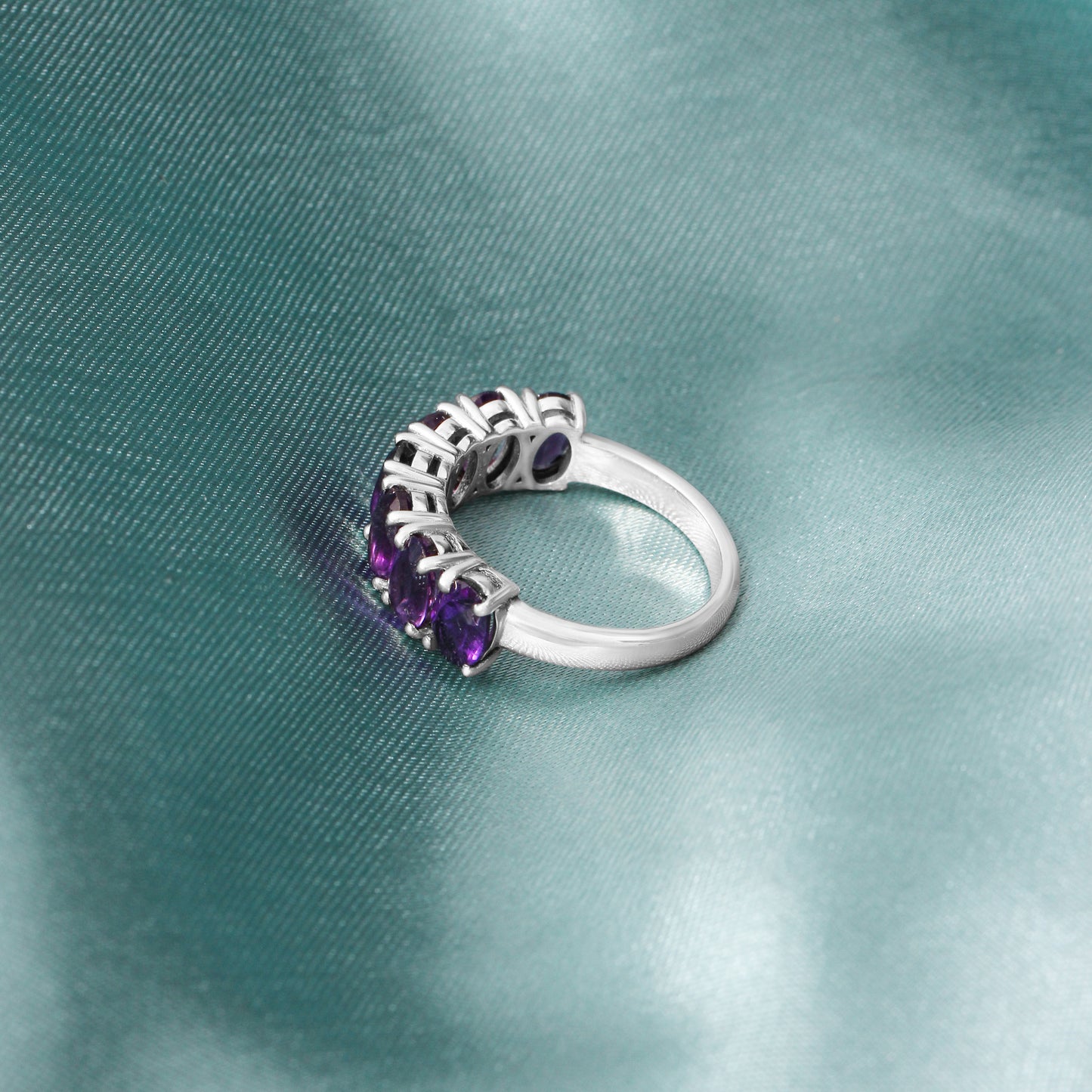 925 Sterling Silver Natural Amethyst Half Eternity Ring – Calm, Clarity & Inner Strength